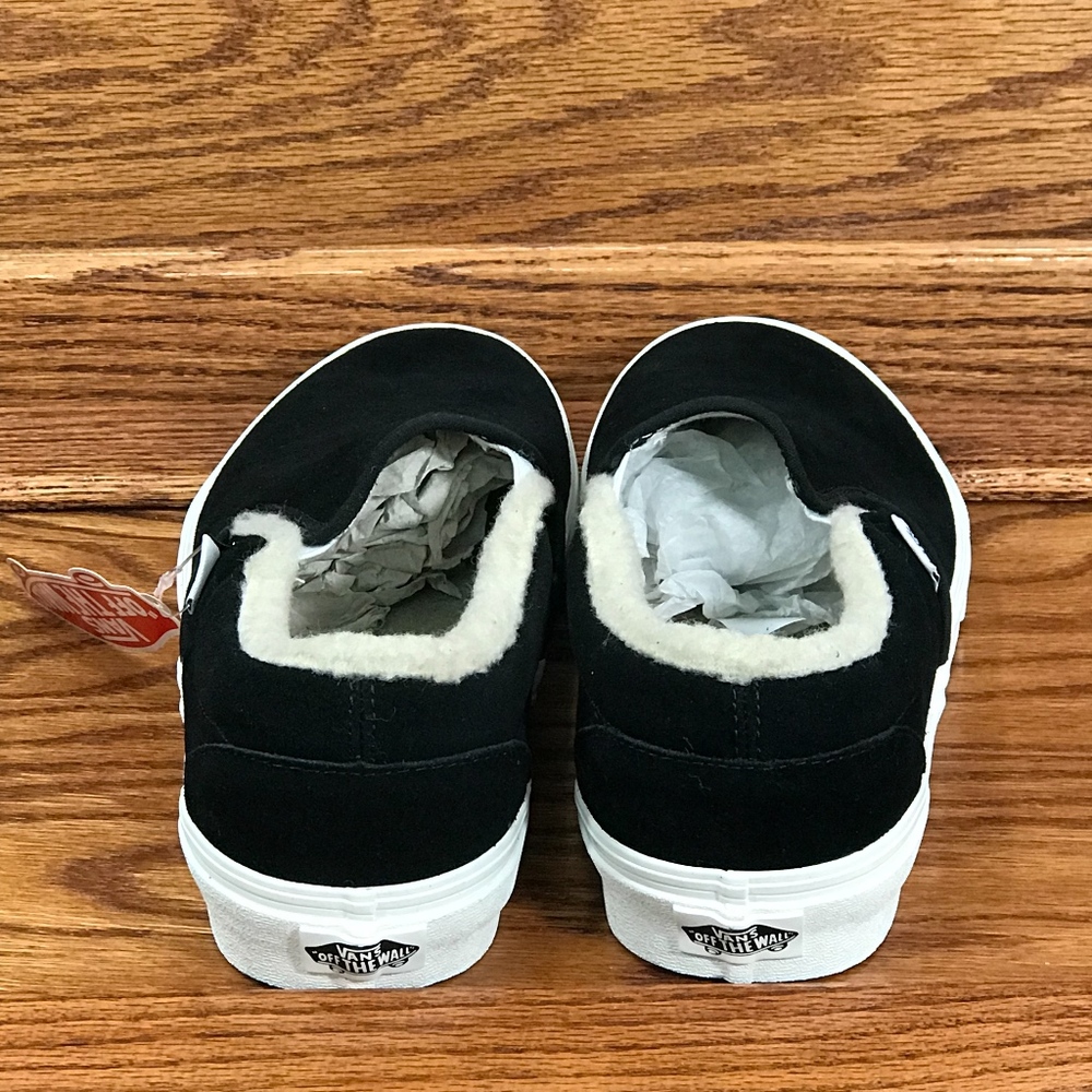  Vans Classic Slip-On Suede Fleece Black White - Picture 5 of 8